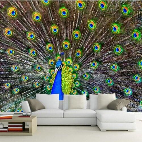 Beibehang HD Peacock Open Screen Photo TV Office Background Wall Painting 3d Wallpaper Home Decorative wallpaper for walls 3 d