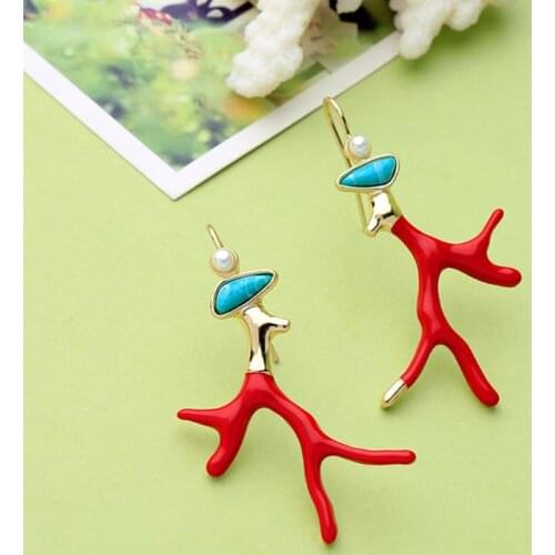 Red Enamel Coral Antlers Branch Acrylic Resin Girl Fashion Jewelry