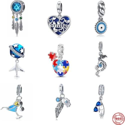 European New 2021 Blue Eye Family Dreamcatcher Bead Fit Original Pandora Charms Silver 925 Bracelet DIY Jewelry Accessories C109