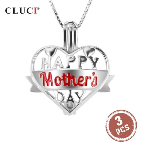 CLUCI 3pcs Silver 925 Mother Gift Pendant for Necklace Jewelry 925 Sterling Silver Wish Pearl Locket Mothers Day Gift SC238SB
