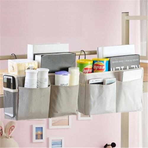 Multi-Pocket Canvas Storage Pouch Dormitory Bedside Storage Organizer with Iron Hanging Rack Waterproof Storage Bag 2PCS