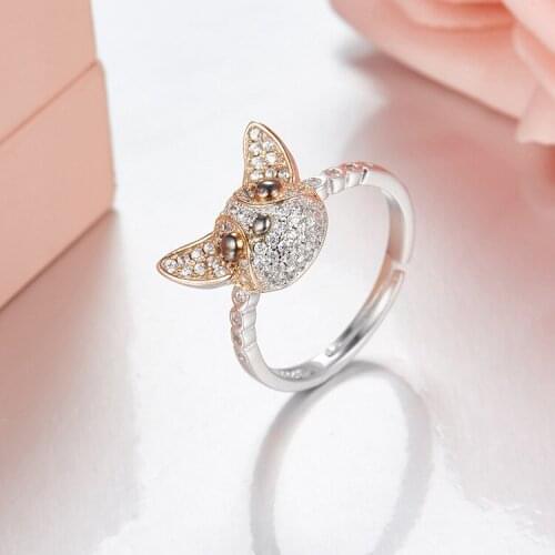 Cute Puppy Open cuff rings For women S925 sterling silver Adjustable Fancy Dog pet Jewelry rings anillos plata 925 para mujer