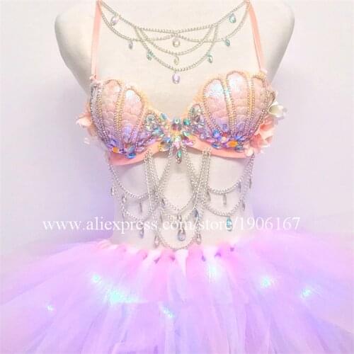 Fashion Luminous Sexy Lady Clothing Led Bra and Luminous Dress For Night Club Led luminous Sexy Women Dance Suit