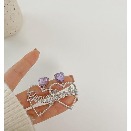 ZDMXJL Fashion Trend Women Earring Purple Diamond Dream Letters Beauty Heart Jewelry For Women Accessories pandora 925 original