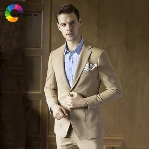 Khaki Wedding Men Suits Slim Fit Txuedos Casual Terno Groom Wear 2Pieces Jacket+Pants Groomsmen Prom Suits Costume Homme Blazer