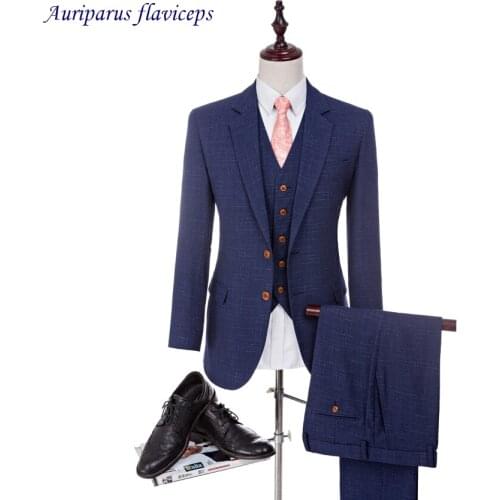 High Quality New Blue 2020 Tailor Made Suits Slim Fit Suits For Men Tweed Wedding Dress Custom Mens 3 Piece Suit Blazers