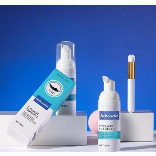 50ml Eyelash Extension Shampoo Kit with Mousse Brush Eye Lash Lift Cleaning Foam for Clean Glue Wholesale Lashes Cleanser