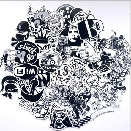 60 pcs Black and White Cartoon PVC Computer Stickers For Laptop refrigerator suitcase decoration Mixed decal for MacBook/Samsung