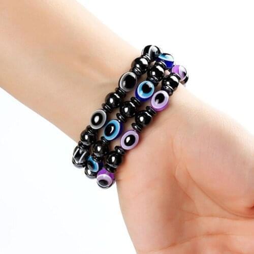 Unusual Trend Magnetic Black Stone Magnet Elastic Blue Eyes Flat Bead Bracelets On Hand Michaela Creative Anniversary Gifts