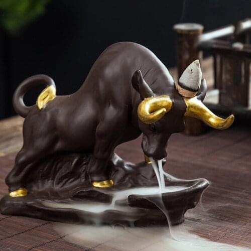 New Censer Bull Market Makes Money Vaporizer Purple Clay Fountain A Incense Incense Burner OX Figurine Sculpture Zen Home Decor