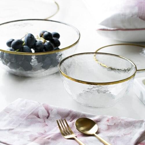 Dinner plates glass round gold inlay salad fruit bowls steak dishes and plates creative simple style high quality eco-friendly