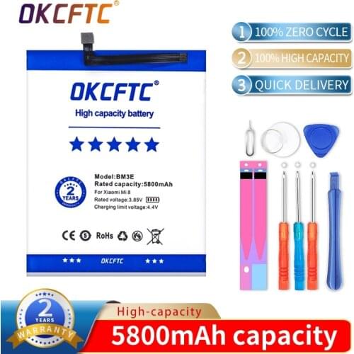 Original Phone Battery BM3E for Xiaomi Mi 8 Mi8 M8 Real 5800mAh High Quality Replacement Battery
