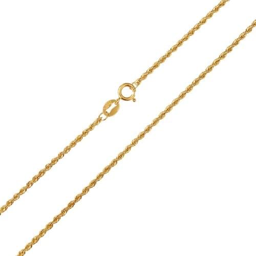 Real 18K Yellow Gold Necklace Women Luck Rope Chain Link Necklace 1.5mmW 40cm / 45cm
