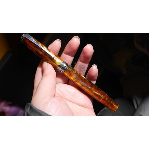 PENBBS Amber 500 Series Daming Tip Fountain Pen,Transparent Body Iridium M Nib Writing Gift Writing Pen Set Paperback Metal Box