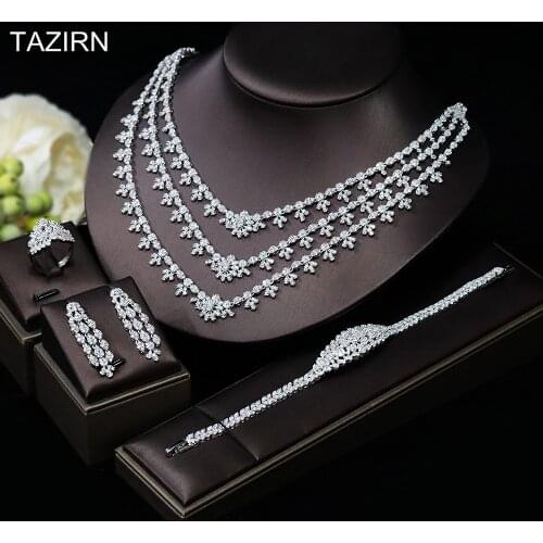 Dress Accessories Wedding Jewelry Set Zircon Bride Necklace Bracelet Earrings Ring 5A Gifts Classic CZ Women Party Ornaments