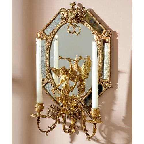 Baroque Style Copper Goddess Statue Decor Hanging Mirror With Candle Holder Ornaments Home Hanging Wall Decoration Accessories