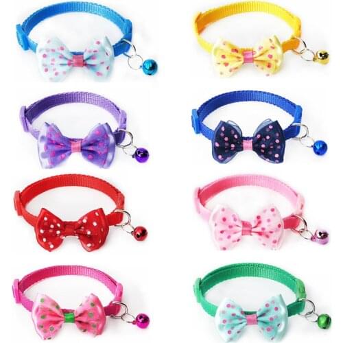 8Colors Adjustable 21-33cm Nylon Buckles Fashion Lovely Bow Tie with Bells Puppy Cats Collar Simple Collors For Dogs Accessories