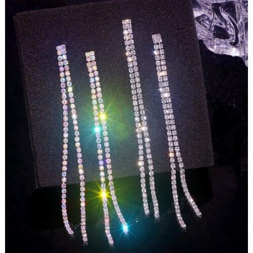 Luxury Long Tassel Full Rhinestone Drop Earrings for Women Bijoux Shiny Crystal Dangle Earring Wedding Party Jewelry Accessories