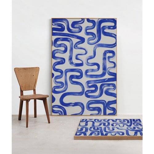 Hand Painted Abstract Painting Minimalist Decor Modern Dine Room Wall Art Large Artwork Canvas Oil Paintings Canvas Art Blue Art