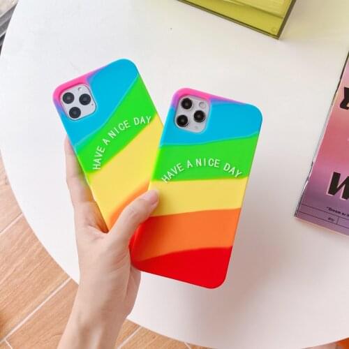 Rainbow 3D Cartoon silicone Cover Have a Nice Day For iphone 12 mini 11 Pro Phone Case X XR XS MAX 6 6s 7 8 Plus Soft Pendants