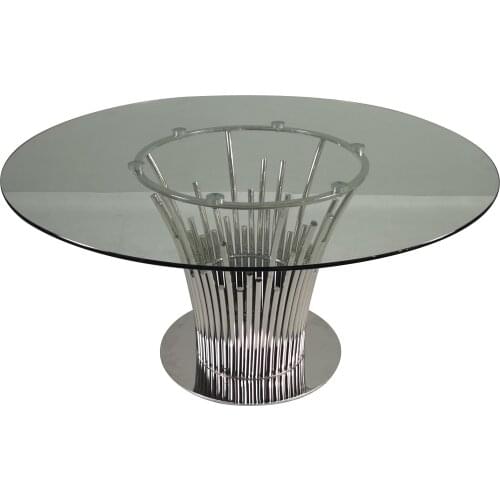 Chinafurniture modern dinning table Dining room furniture top glass metal leg round 8 seater dining table