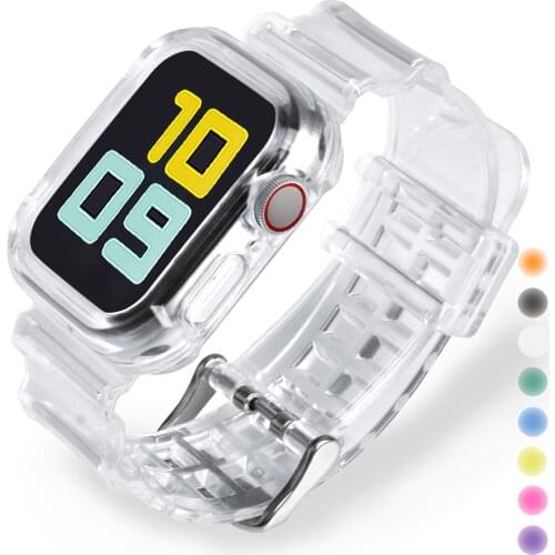 Newest Clear Band + Case for Apple Watch Series 6 SE 5 4 3 2 1 Transparent for iwatch Strap 38mm 40mm 42mm 44mm Plastic Strap