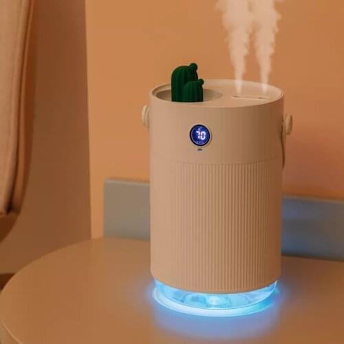 Intelligent LED Display Air Humidifier 1000ML Double Mist Outlet Water Diffuser 2000mAh Rechargeable Night Light Mist Maker