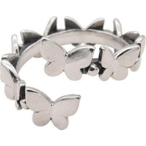 Vintage Silver Color Butterfly Ring for Women Glamour Female Finger Ring Accessories European And American Ladies Jewelry