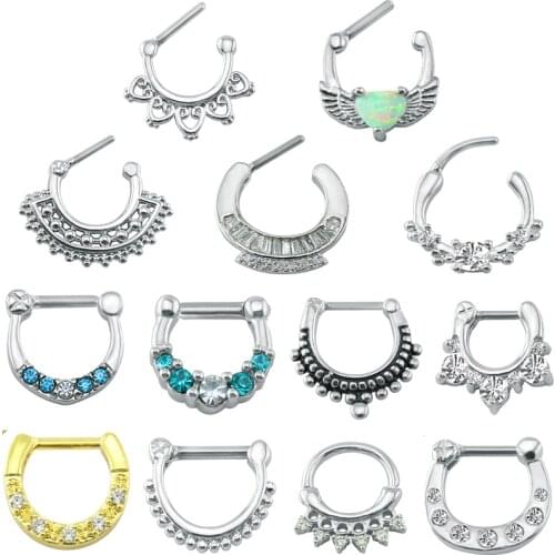 Stainless Steel Septum Nose Rings with Cubic Zirconia for Women 16g Bar Septum Clicker Nose Studs Fashion Piercing Jewelry