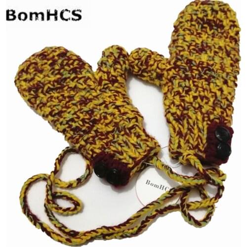 BomHCS Winter Thick Warm Womens Gloves 100% Handmade Knit Ladies Mittens with Inner