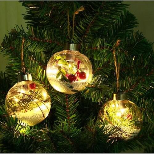 1/5pc Led Transparent Christmas Ball Tree Ornaments Glow DIY With Battery Happy New Year Childrens Gifts Home Decoration Access