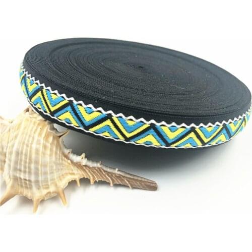 10Yards 15mm 5/8" Little White Wave Blue Yellow Line Ribbon DIY Wrapping Home Party Decoration Blue Woven Jacquard Ribbon