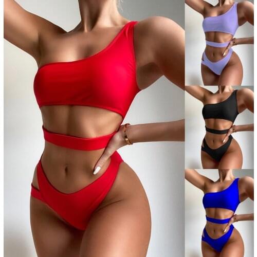 2021 Bikini Women Swimsuit Swimwear Women bathing suit Beach wear Solid color one-piece irregular swimsuit swimsuit sexy bikini