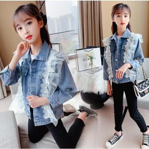 2021 Korean style girls denim coat full sleeve spring girls coat 4-9t A832