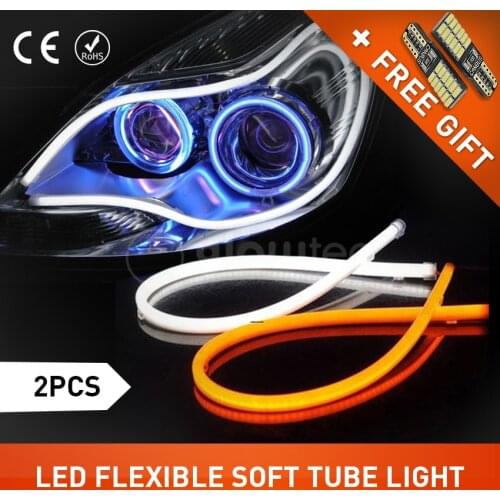 2x 60cm Day Running Light Universal Flexible Soft Tube Guide Car LED Strip White and Yellow Turn Light GLOWTEC
