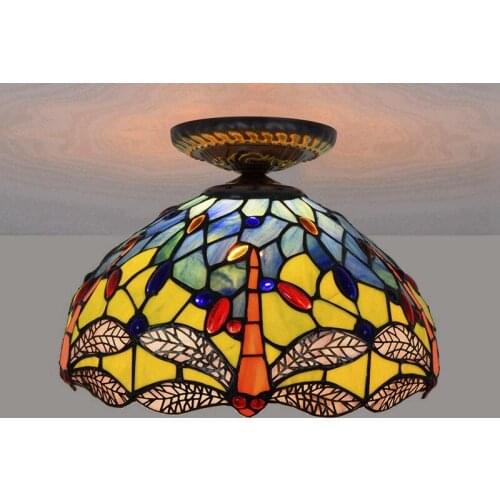 30cm European Countryside Yellow Dragonfly Tiffany Multi-Color Glass Restaurant Bedroom Corridor Corridor Glass Ceiling Lamp