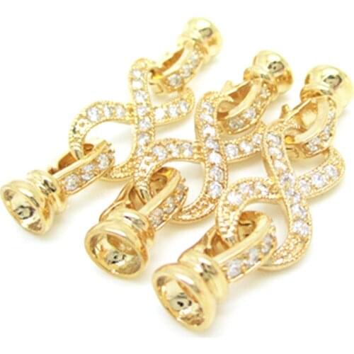 38*10MM 4Pcs (No Fade) Zircon Rhinestones 24 Gold Plated Copper Necklace Buckle Bracelet Clasps Jewelry Findings Accessories