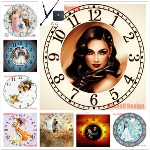 5d diamond painting full clock beautiful lady diamond mosaic sale clock girl picture of rhinestones decoration home wall sticker