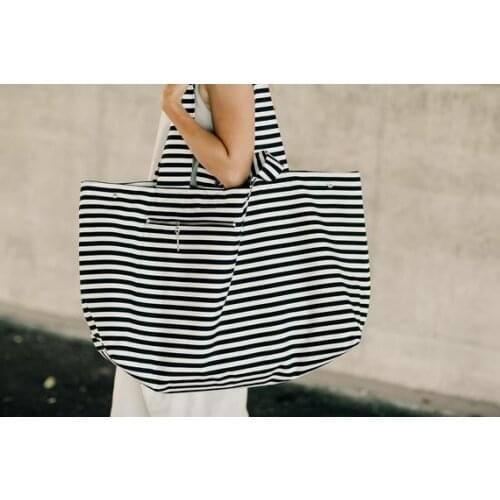 2021 Large Canvas Fashion Durable Women Black and white stripes Shoulder Bag Shopping Tote Flax Cotton Shopping Bags Maximal