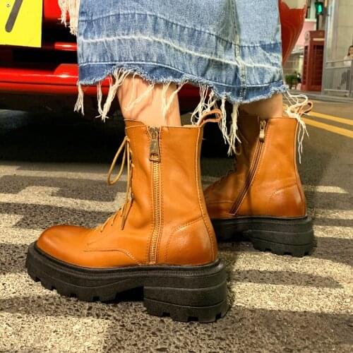 Martin Boots Shoes Woman British Style Retro Thick Soled Square Heels Motorcycle Boots 2021 Autumn Winter Short Boot Botas Mujer