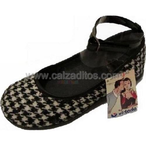 Victoria black and white rooster paw fabric ballet pumps with ankle bracelet