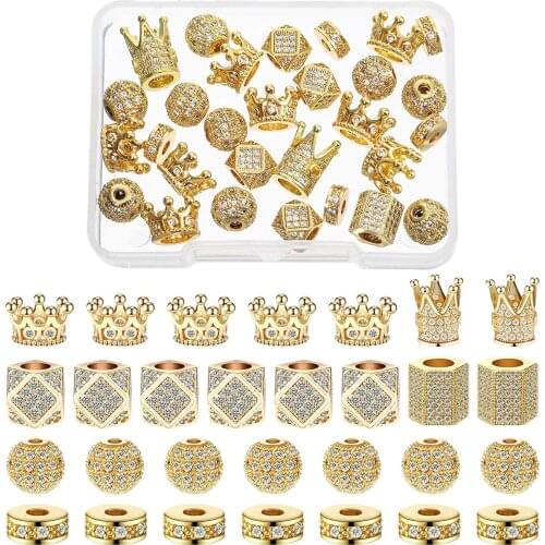 40pcs King Crown Charms Rhinestone Beads 8 Mm Round Ball Zircon Big Hole Spacer Cut Cube Beads for DIY Braelet Jewelry Making