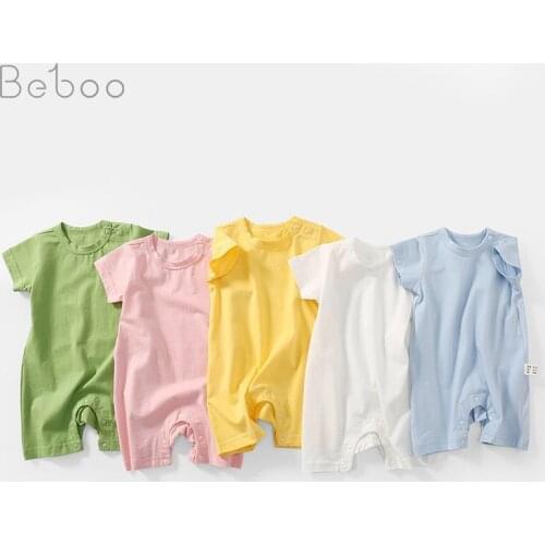 Summer 2021 New Baby Boys Rompers Cotton Thin Short Sleeve Shorts Jumpsuits Climbing Clothes Solid Color Babies Clothing 0-24m