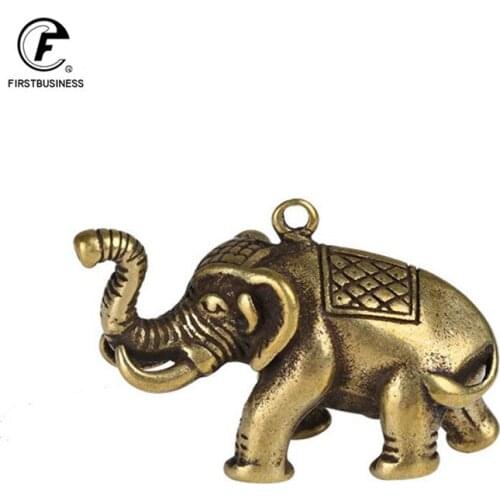 Mini Cute Brass Elephant Small Statue Desktop Drnaments Hooks Home Office Decorative Ornament Creative Brass Elephant Key Chain