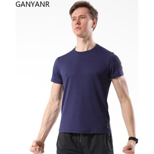 GANYANR Sport Fitness Crossfit Sportswear Dry Fit Gym Training Running T-shirt Man Workout Tracksuit Quick Tee Tops Bodybuilding