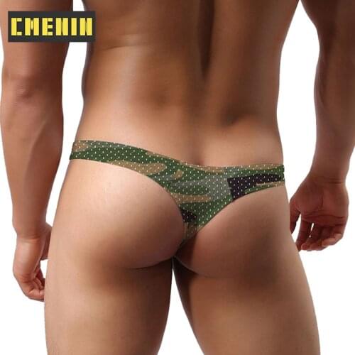 Camouflage Mesh Gay Men Underwear Jockstrap Thongs Mens Thongs and G Strings Breathable Sissy Panties Underpant Lingerie AD311