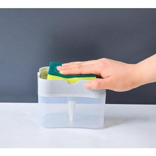 Soap Pump Dispenser With Sponge Holder Cleaning Liquid Dispenser Container Manual Press Soap Organizer Kitchen Cleaner Tool