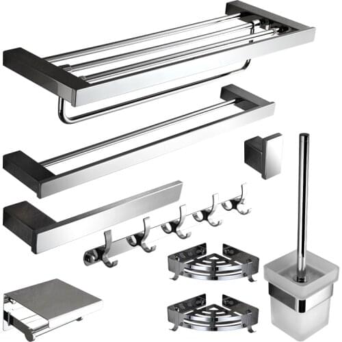 304 Stainless Steel Bathroom Accessories Set Wall Mount Towel Rack Bathroom Hardware Set Polished Shower Shelf Tumbler Holder