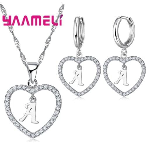 New Design 925 Silver Heart With Letter Jewerly Set Cheap Inlaid Stone Womens Jewelry Bridal Party sets Hot Sale