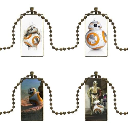 For Wedding Force Awakens Bb-8 Droid Robot Bronze Color Glass Cabochon With Rectangle Shaped Pendant Choker Necklace